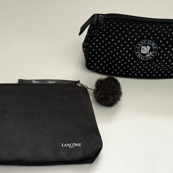 Lancome Handbags - Lancome Cosmetic Bags Lot of 2 Suede Gray Paris Plastic Black White Cases